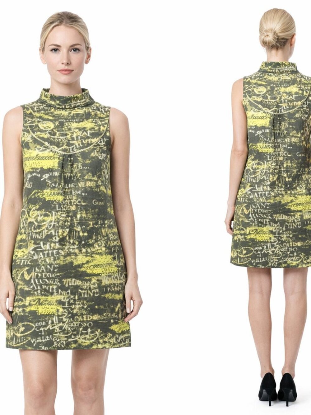AZIZA Damask Cowl Neck Sleeveless Pockets Sheath Career Dress Yellow, Medium